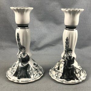 Oriental Ebony Ceramic Candle Holders Seymour Manning Set Berco Canada 1989